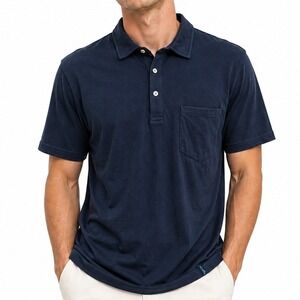 Woolly Polo Shirt Mens Medium Blue Everyday Merino Wool Pocket Short Sleeve